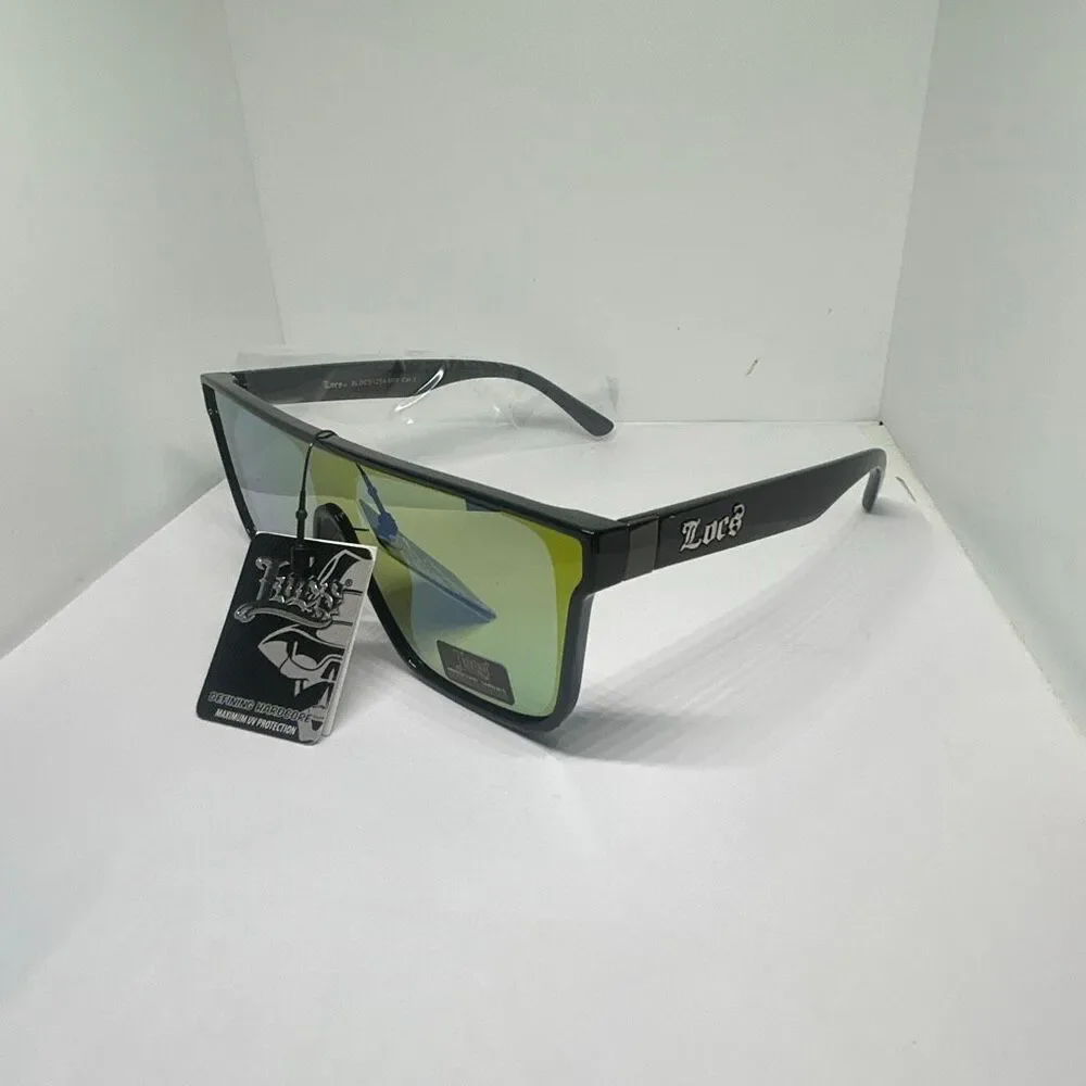 Locs Hardcore Shield Sunglasses Mirrored Lenses Black Frame UV Protection New